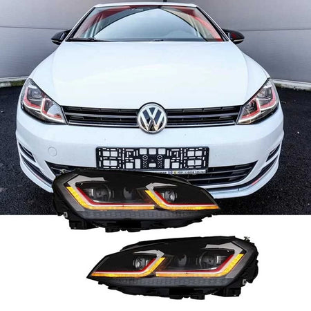 Fari Anteriori Set Neri Rossi H7 con Motorino VW Golf Vii 12-17 Look 7.5 GTI