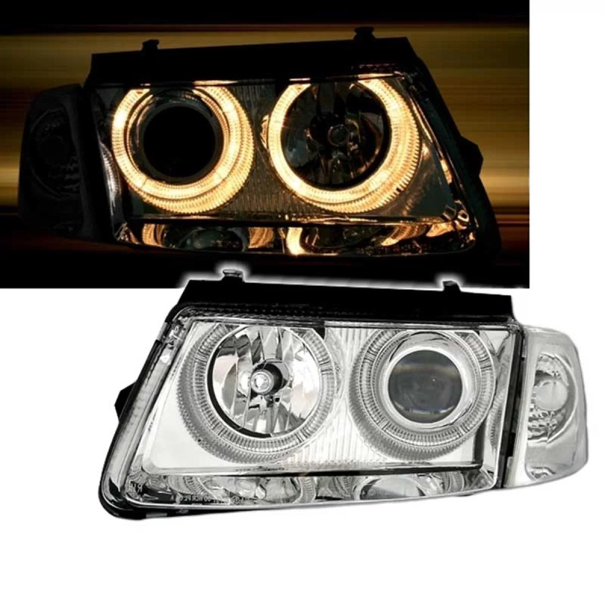 Fari Anteriori Angel Eyes Cromati H7 per Volkswagen Passat 3B 96-00