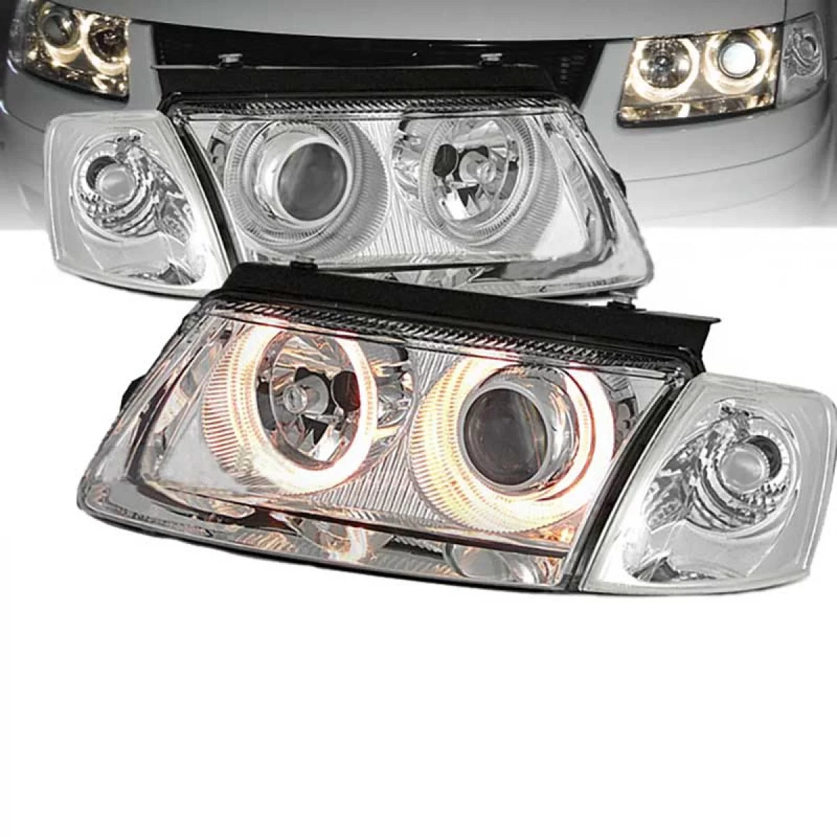 Fari Anteriori Angel Eyes Cromati H7 per Volkswagen Passat 3B 96-00