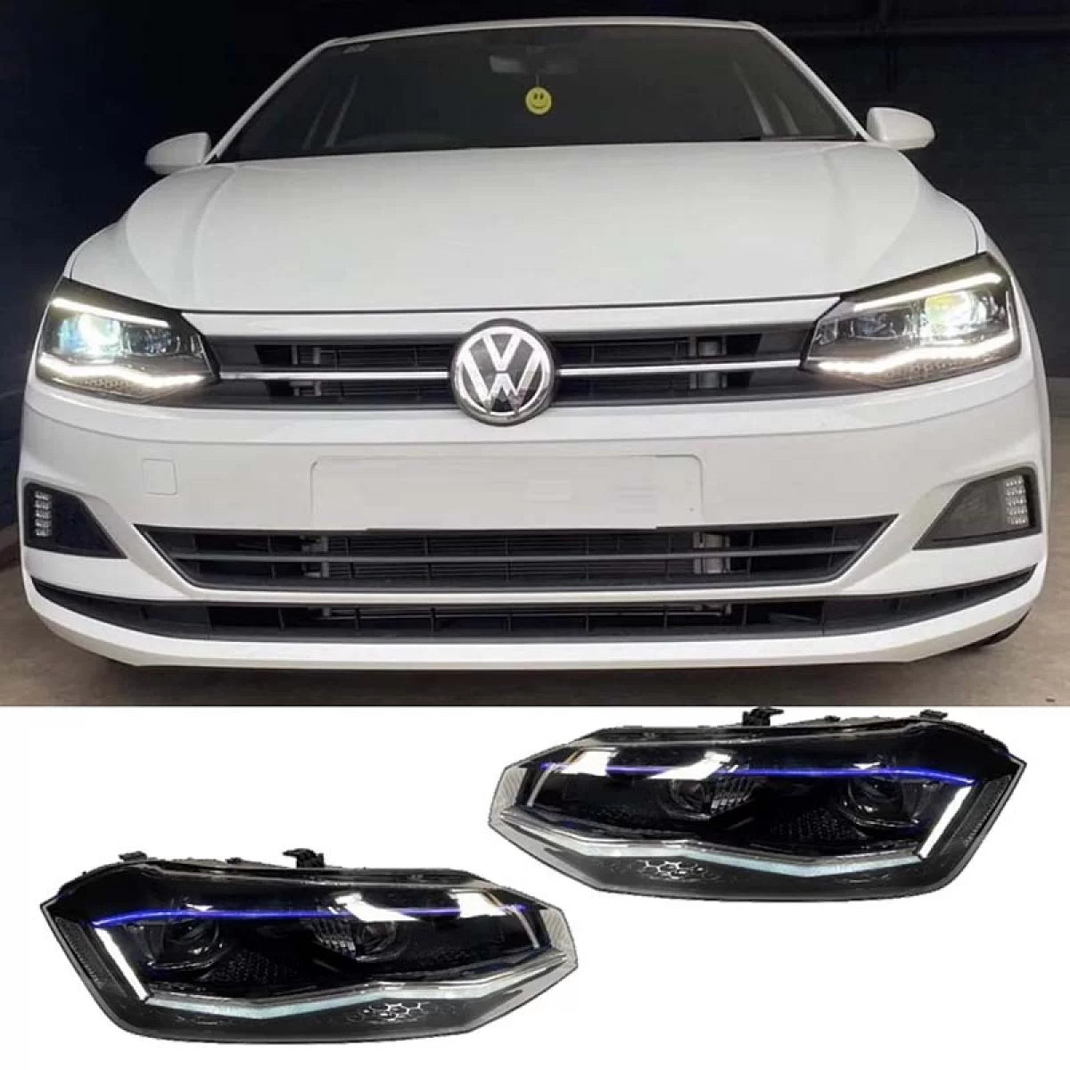Fari Anteriori con DRL LED Tubo GTI Look Nero Argento Xenon con Motor Carrier