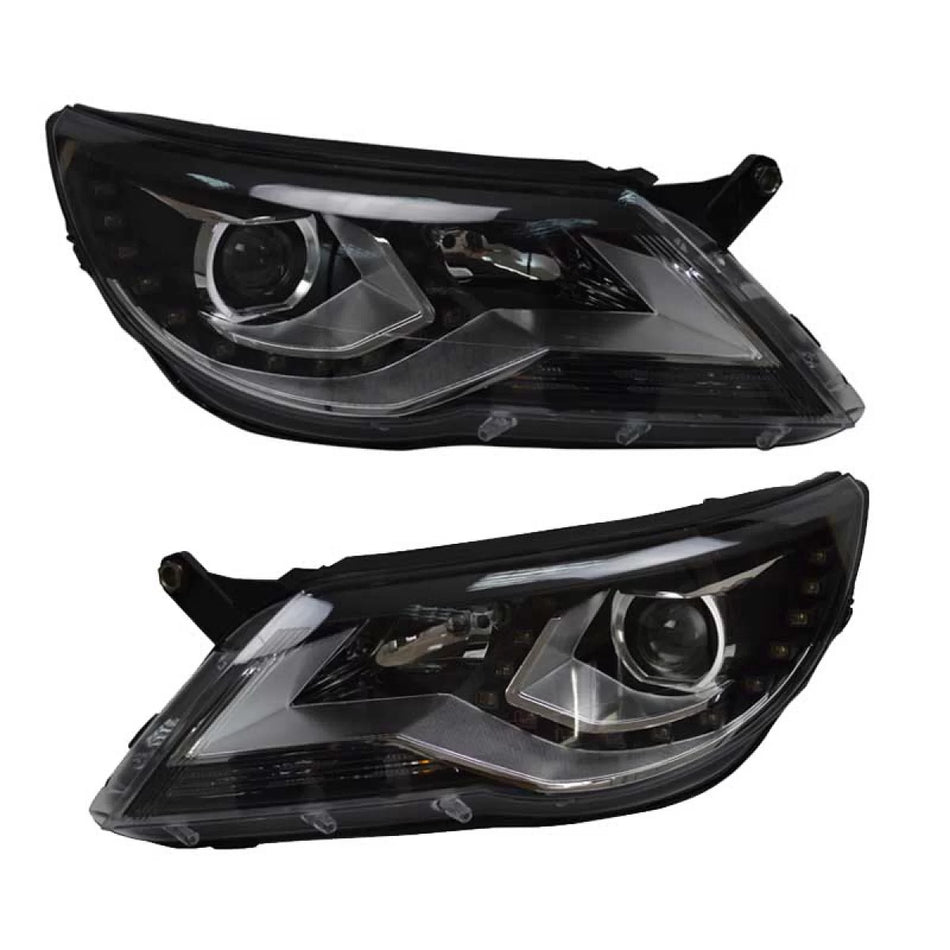 Fari Anteriori con DRL Neri H7 per Volkswagen Tiguan MK1 07-11