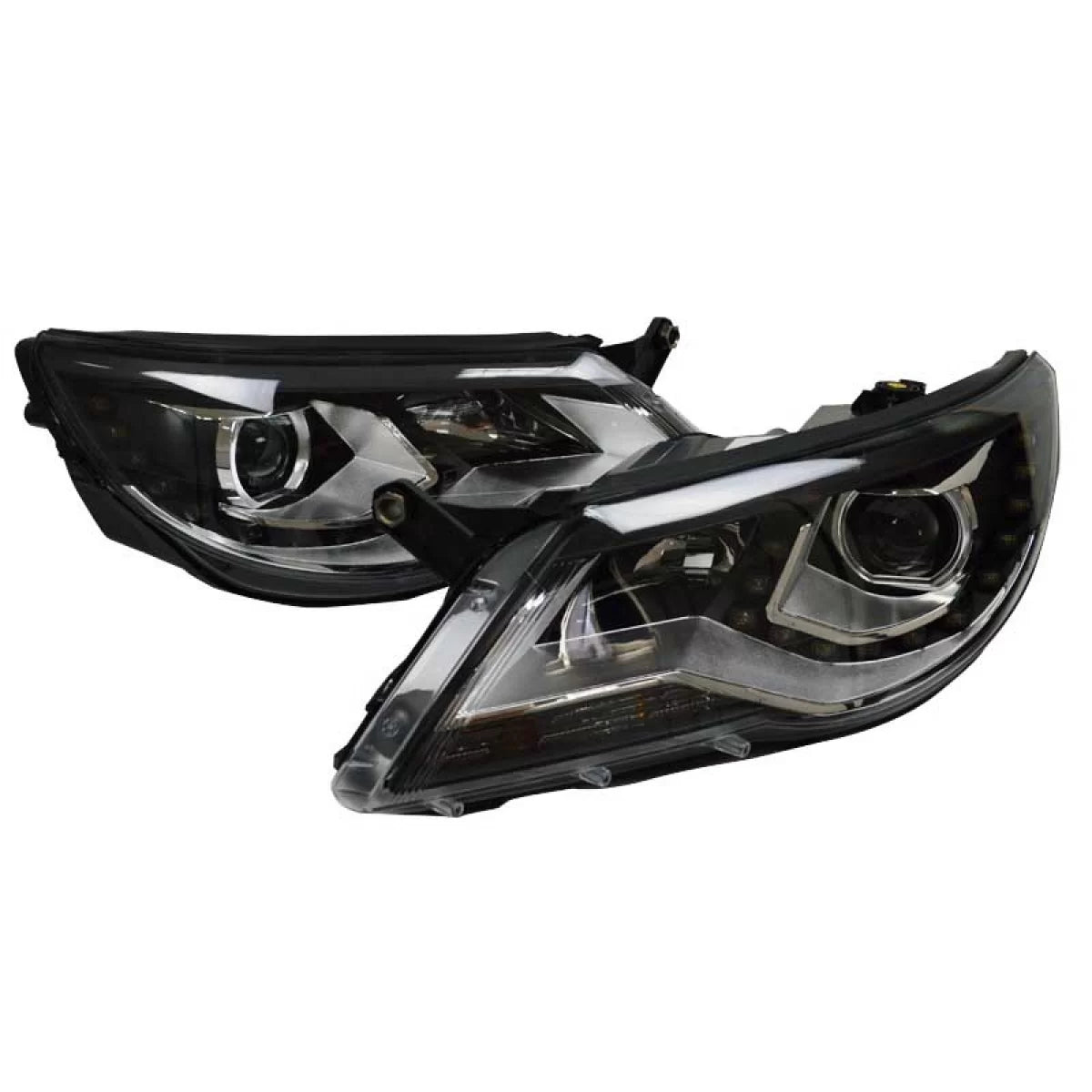Fari Anteriori con DRL Neri H7 per Volkswagen Tiguan MK1 07-11