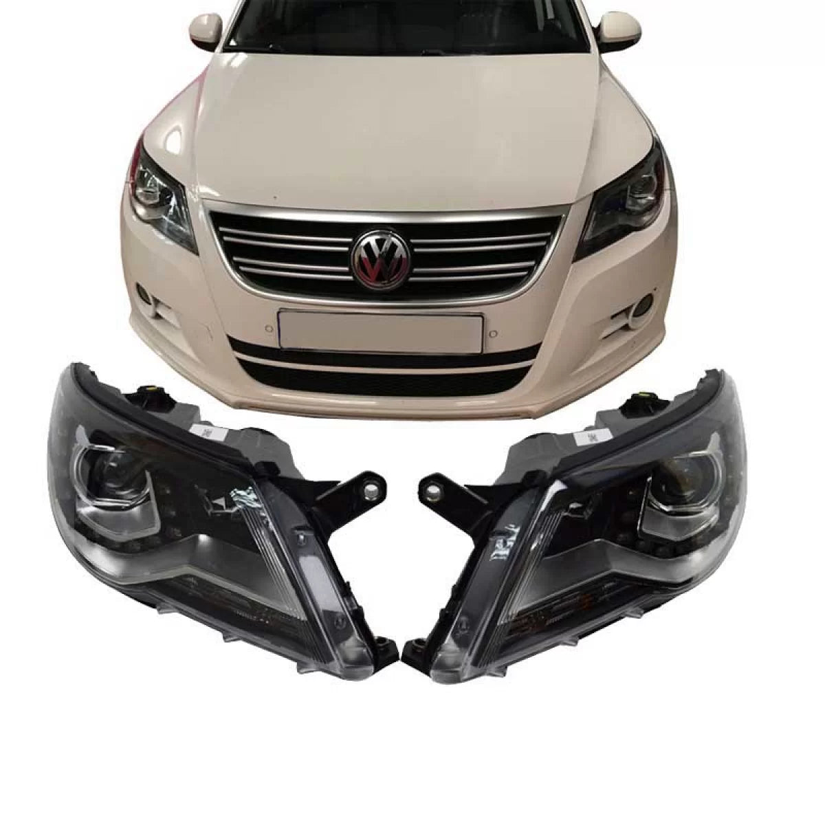 Fari Anteriori con DRL Neri H7 per Volkswagen Tiguan MK1 07-11