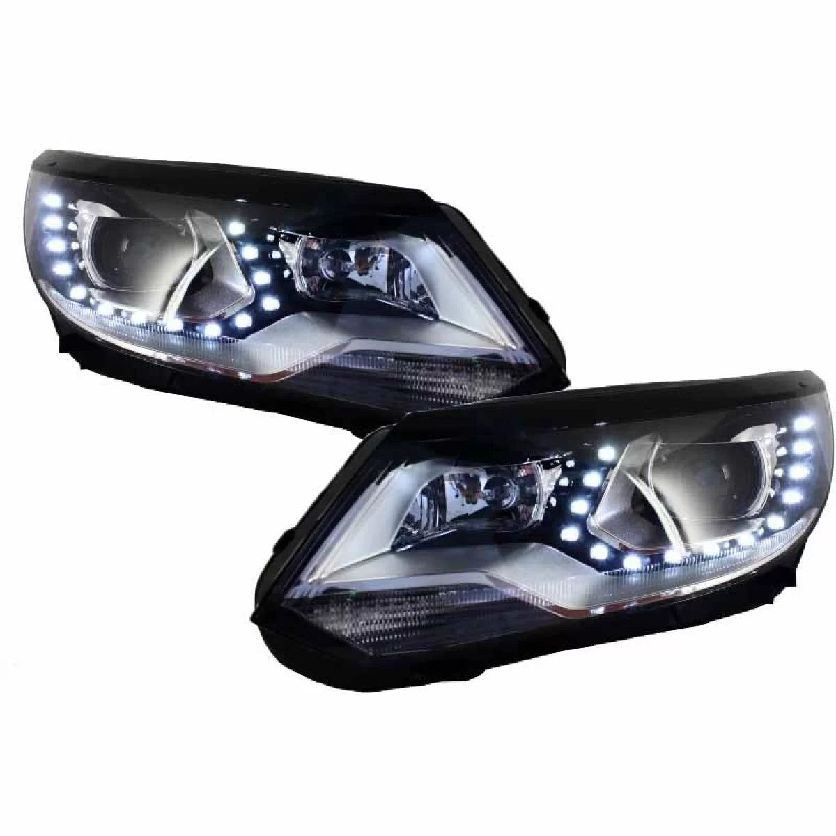 Fari Anteriori con Luci Diurne Neri H7/h7 con Motore per VW Tiguan MK1 11-15