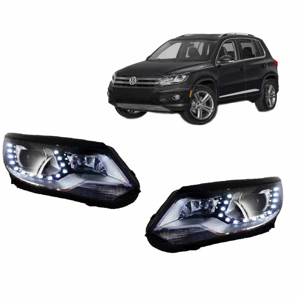 Fari Anteriori con Luci Diurne Neri H7/h7 con Motore per VW Tiguan MK1 11-15