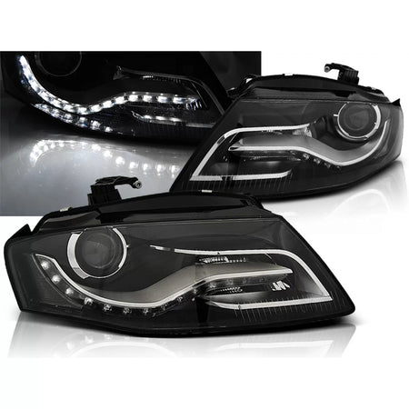 Fari Anteriori con Luci Diurne Neri per Audi A4 B8 04.08-11