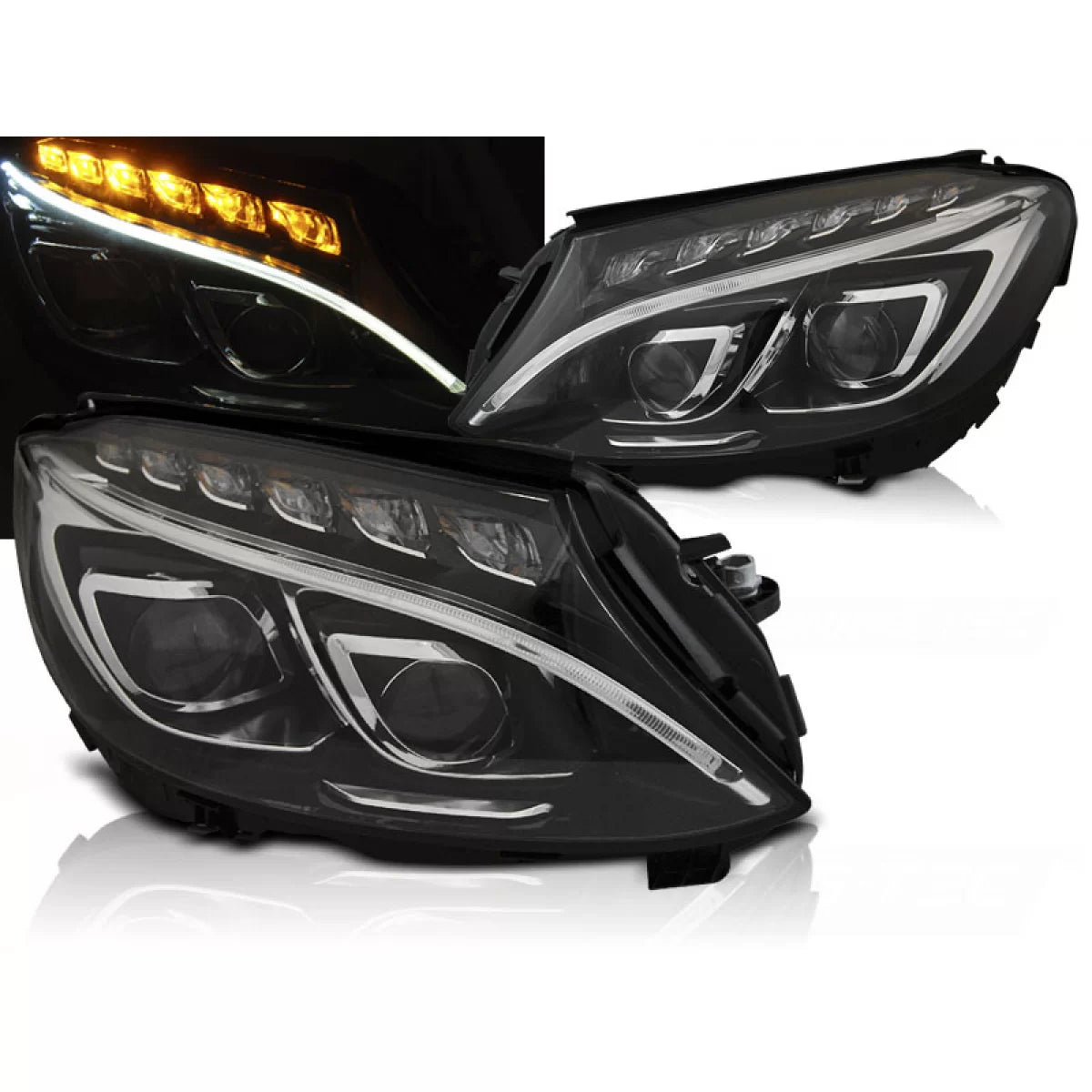 Fari Anteriori DRL Neri per Mercedes W205 2014-2018