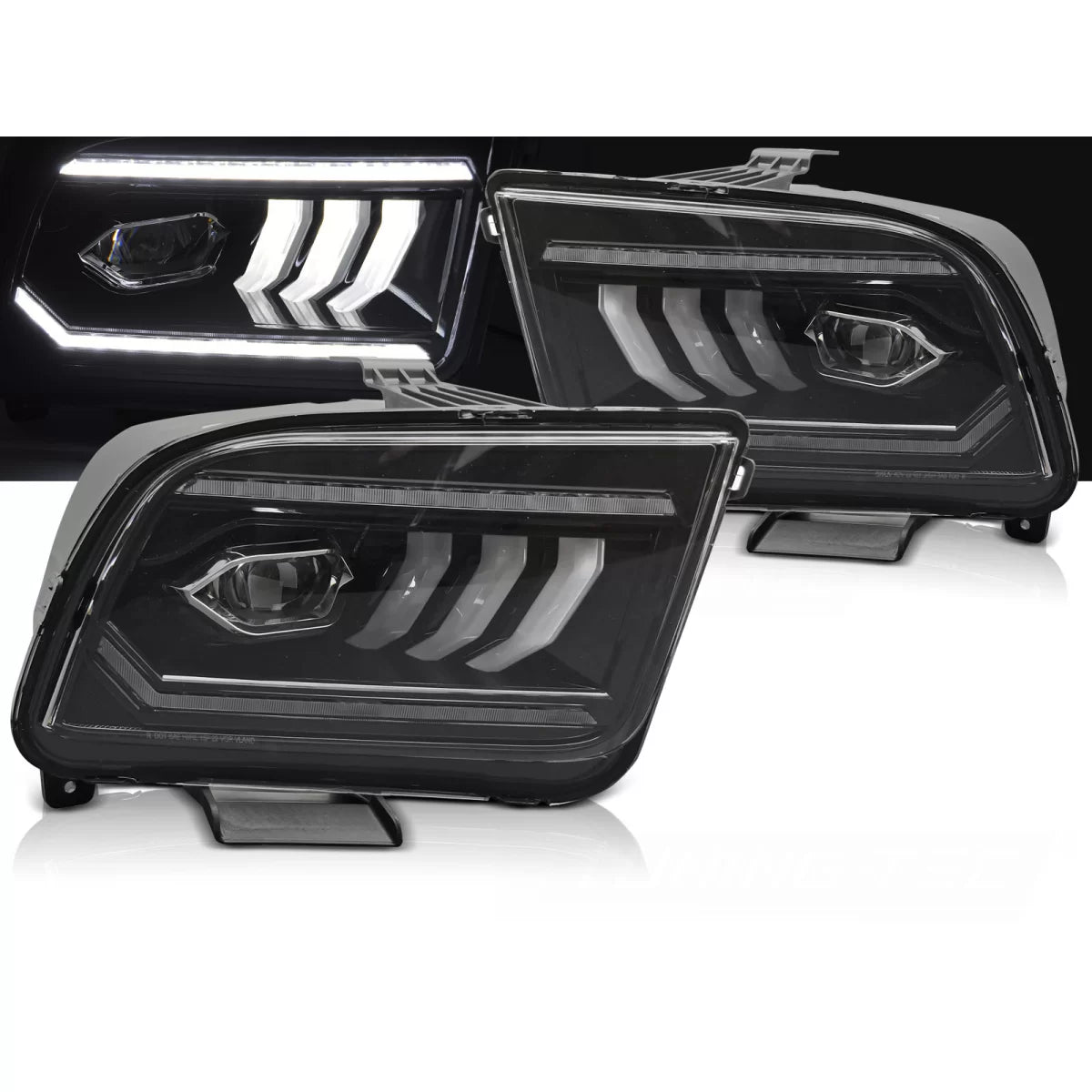 Fari Tubi LED Neri Anteriori per Ford Mustang 04-09