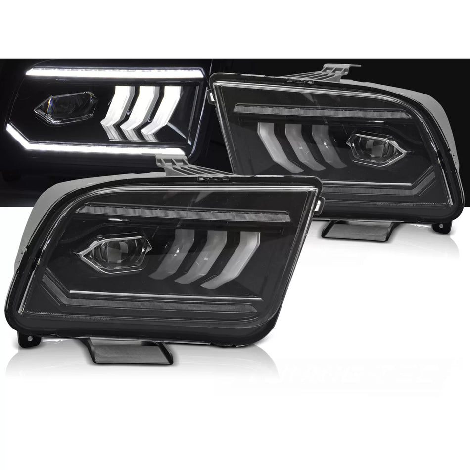 Fari Tubi LED Neri Anteriori per Ford Mustang 04-09