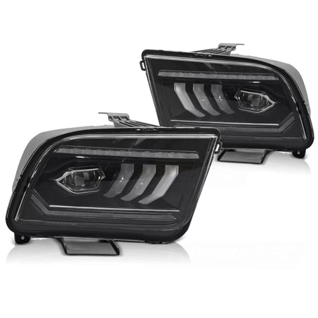 Fari Tubi LED Neri Anteriori per Ford Mustang 04-09