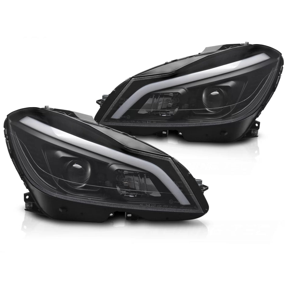 Faro Anteriore LED Nero con DRL Sequenziale per Mercedes W204 11-14