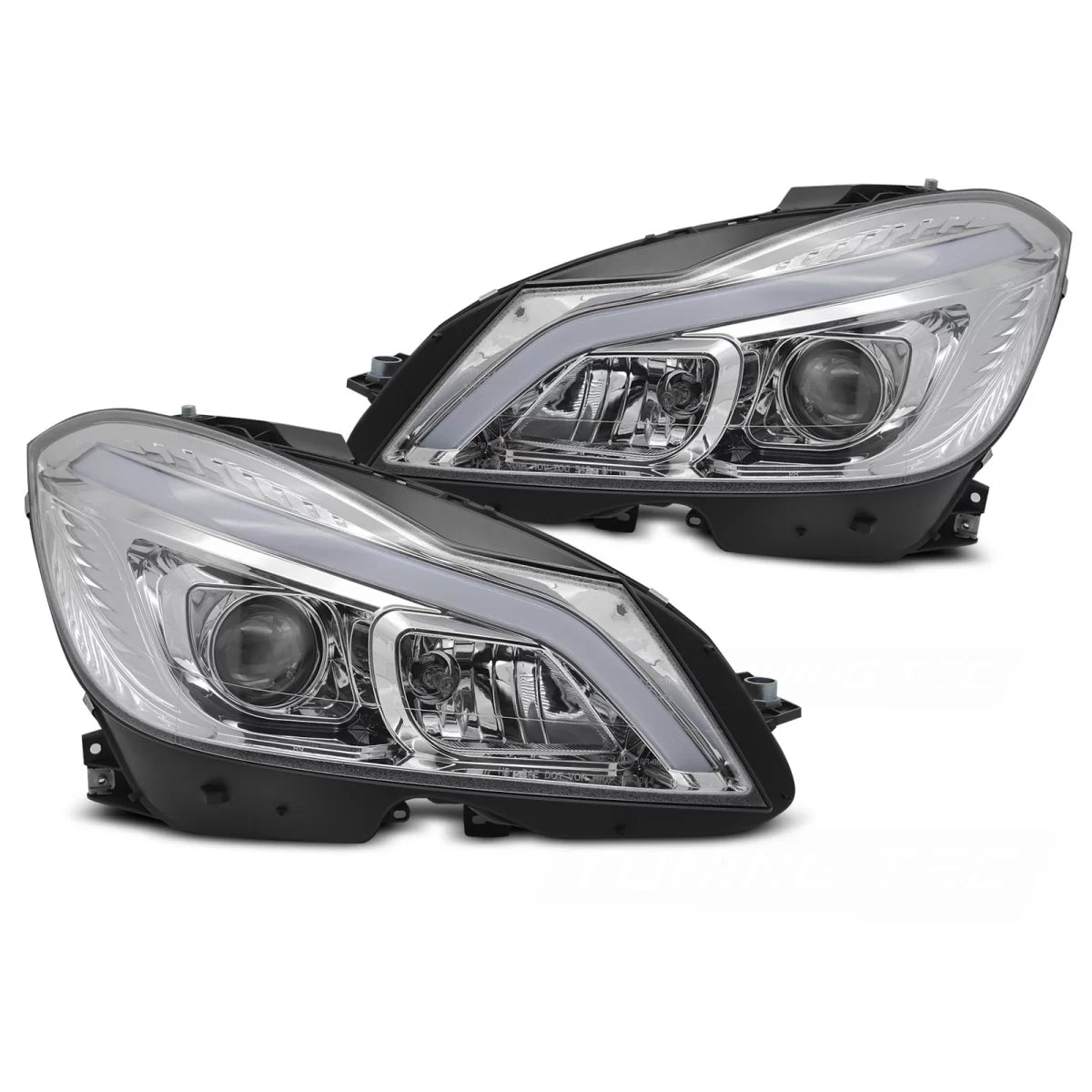 Faro Anteriore Tubo LED Cromato con DRL Sequenziale per Mercedes W204 11-14