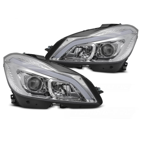 Faro Anteriore Tubo LED Cromato con DRL Sequenziale per Mercedes W204 11-14