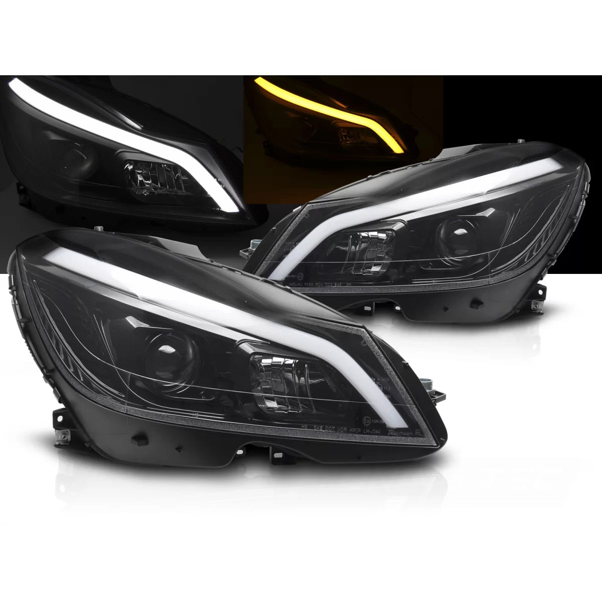 Fari LED Neri Lucidi con DRL Sequenziale Anteriori Mercedes W204 11-14