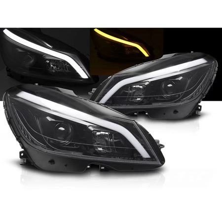 Fari LED Neri Lucidi con DRL Sequenziale Anteriori Mercedes W204 11-14