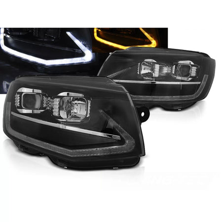 Fari Tubo Luce Neri con Luci Diurne Sequenziali per VW T6 15-19