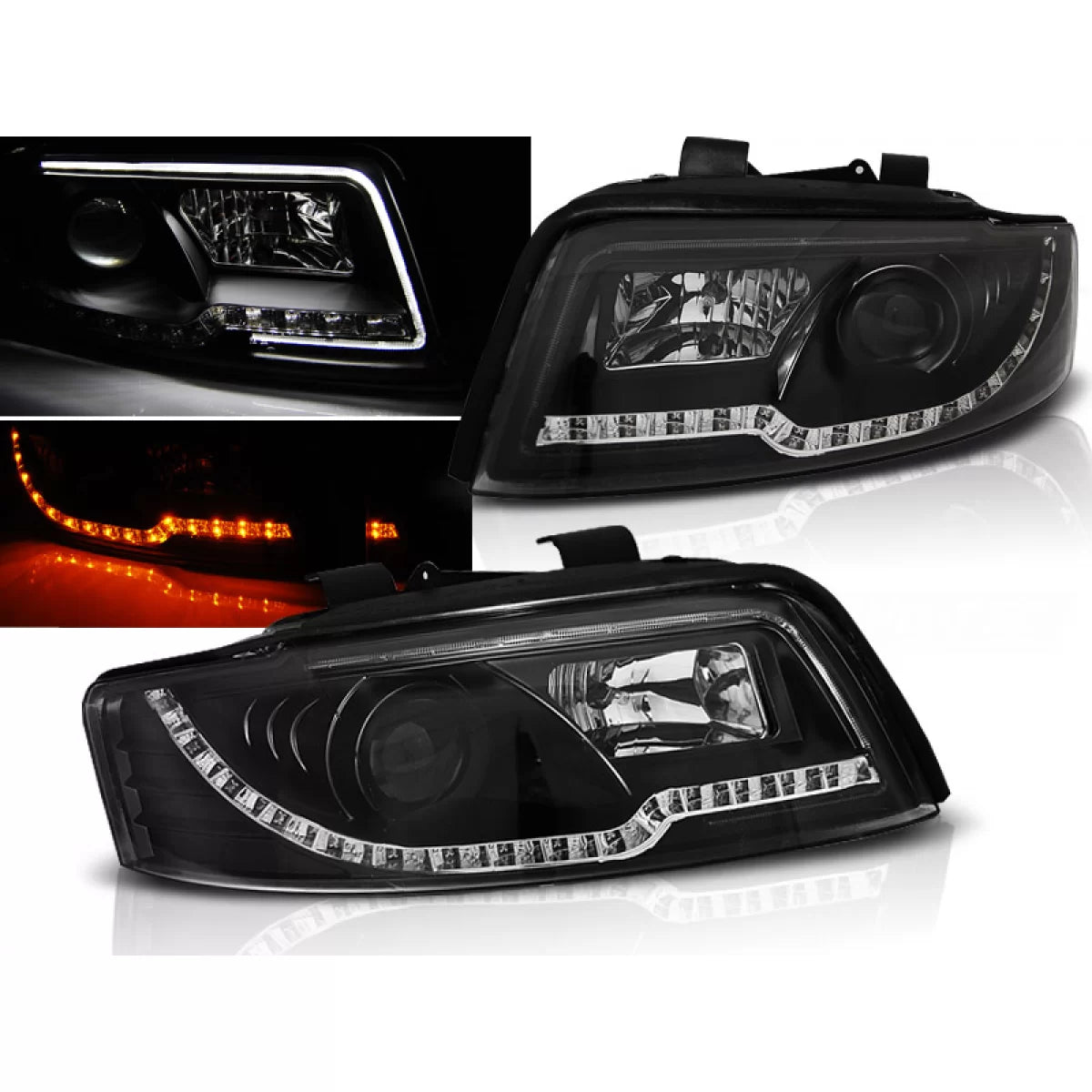 Fari Tubi Luce Neri Anteriori per Audi A4 10.00-10.04