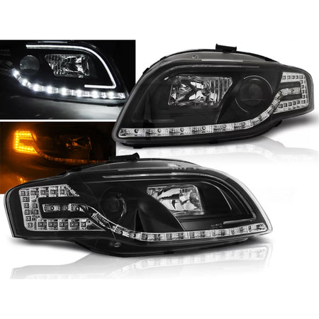 Fari Tubi Luce Neri Anteriori per Audi A4 B7 11.04-03.08