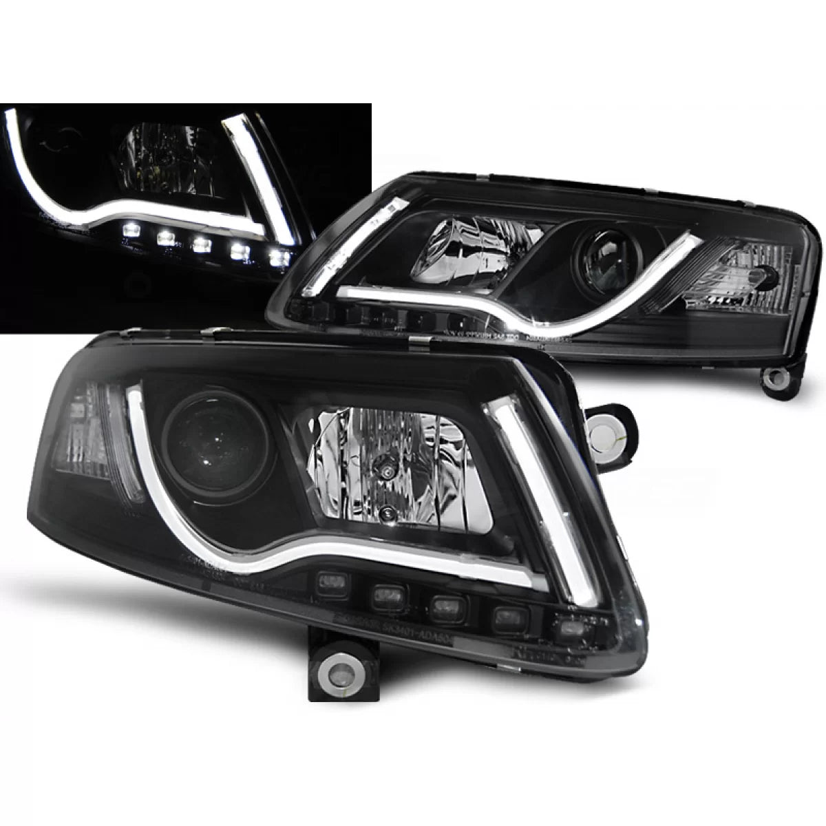 Fari Tubi Luce Neri Anteriori per Audi A6 C6 04.04-08