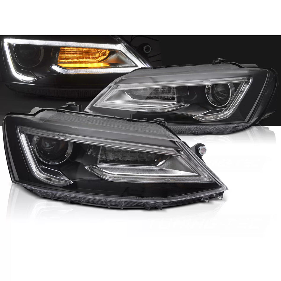 Fari Tubo Luce Nero Anteriore per Volkswagen Jetta Vi 11-18