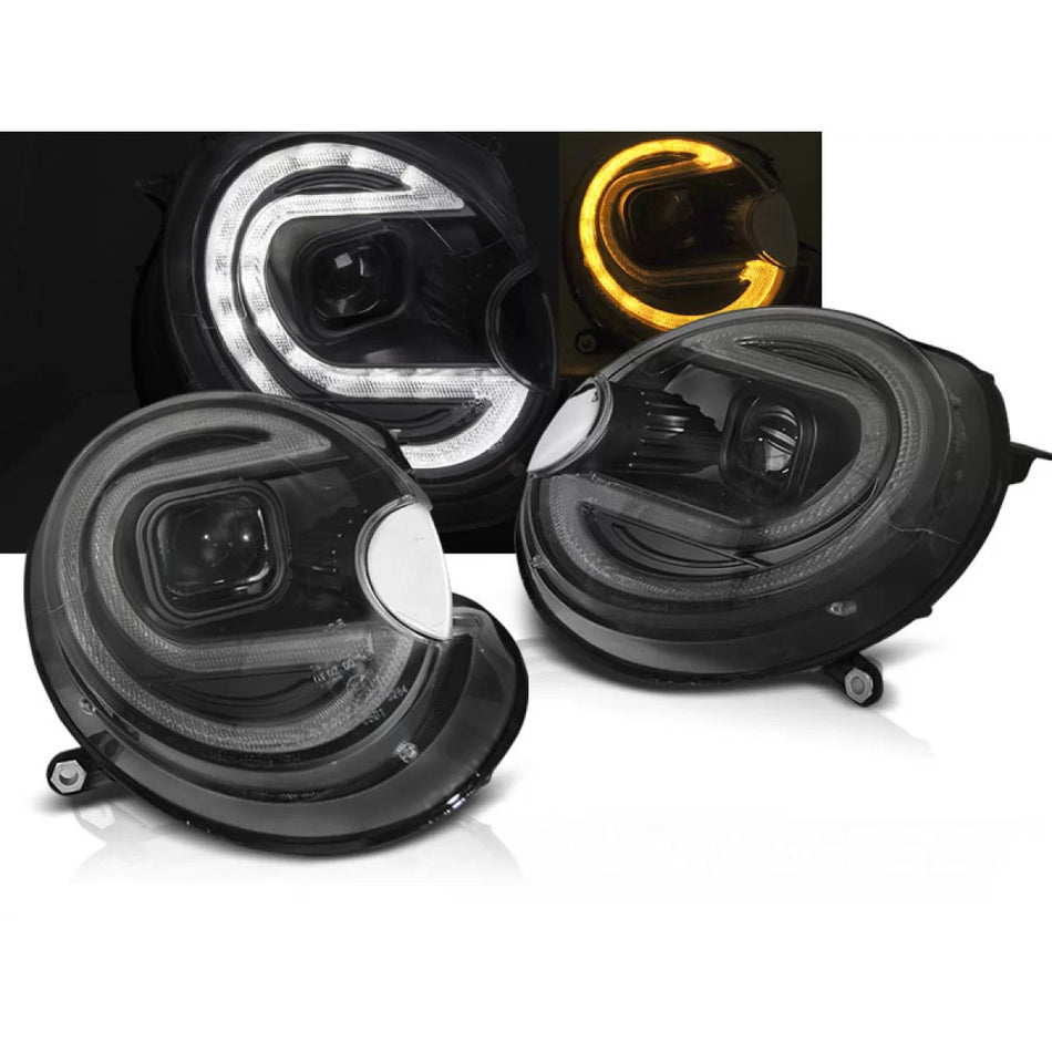 Fari Tubi Luce LED Neri Anteriori per BMW Mini Cooper 06-14