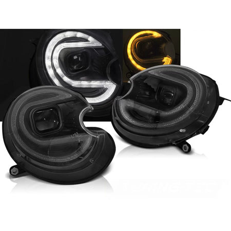 Fari Tubi Luce LED Neri Anteriori per BMW Mini Cooper 06-14