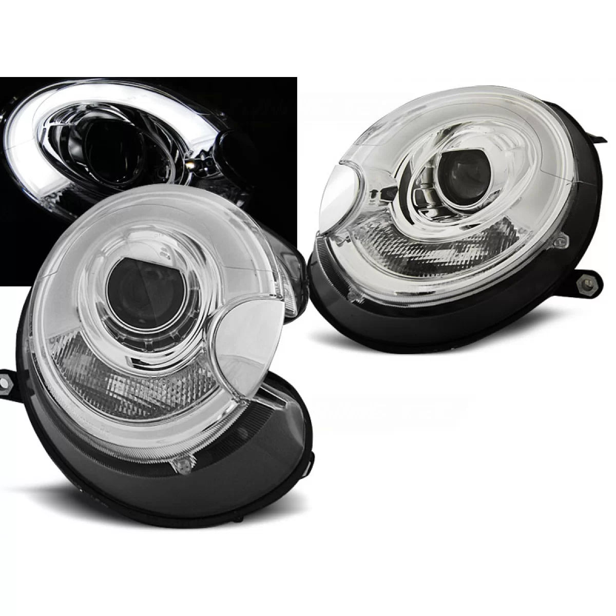 Fari Tubi Luce Cromati Anteriori per BMW Mini Cooper 06-14