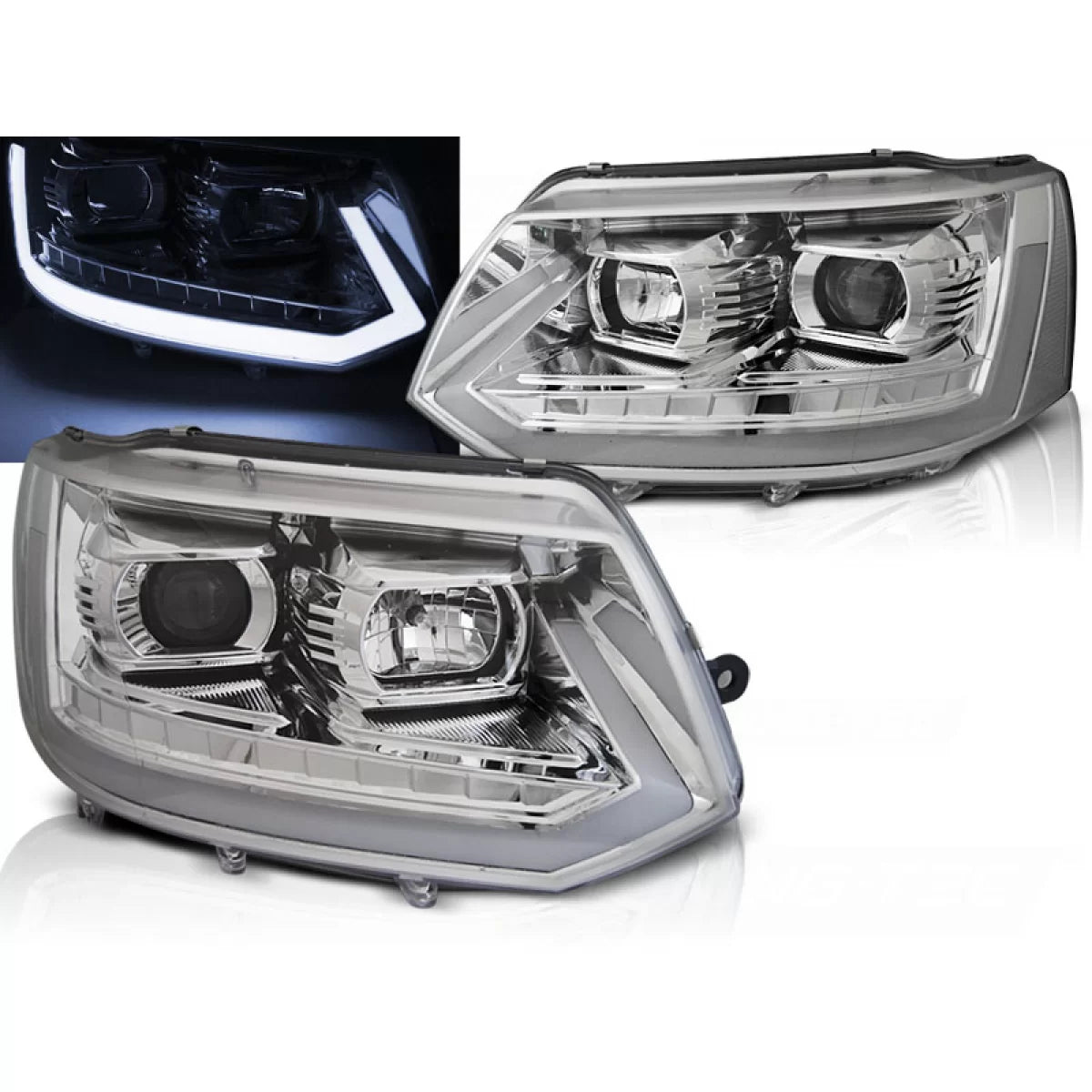 Fari Tubi Luce Cromati Anteriori per Volkswagen Transporter T5 2010-2015