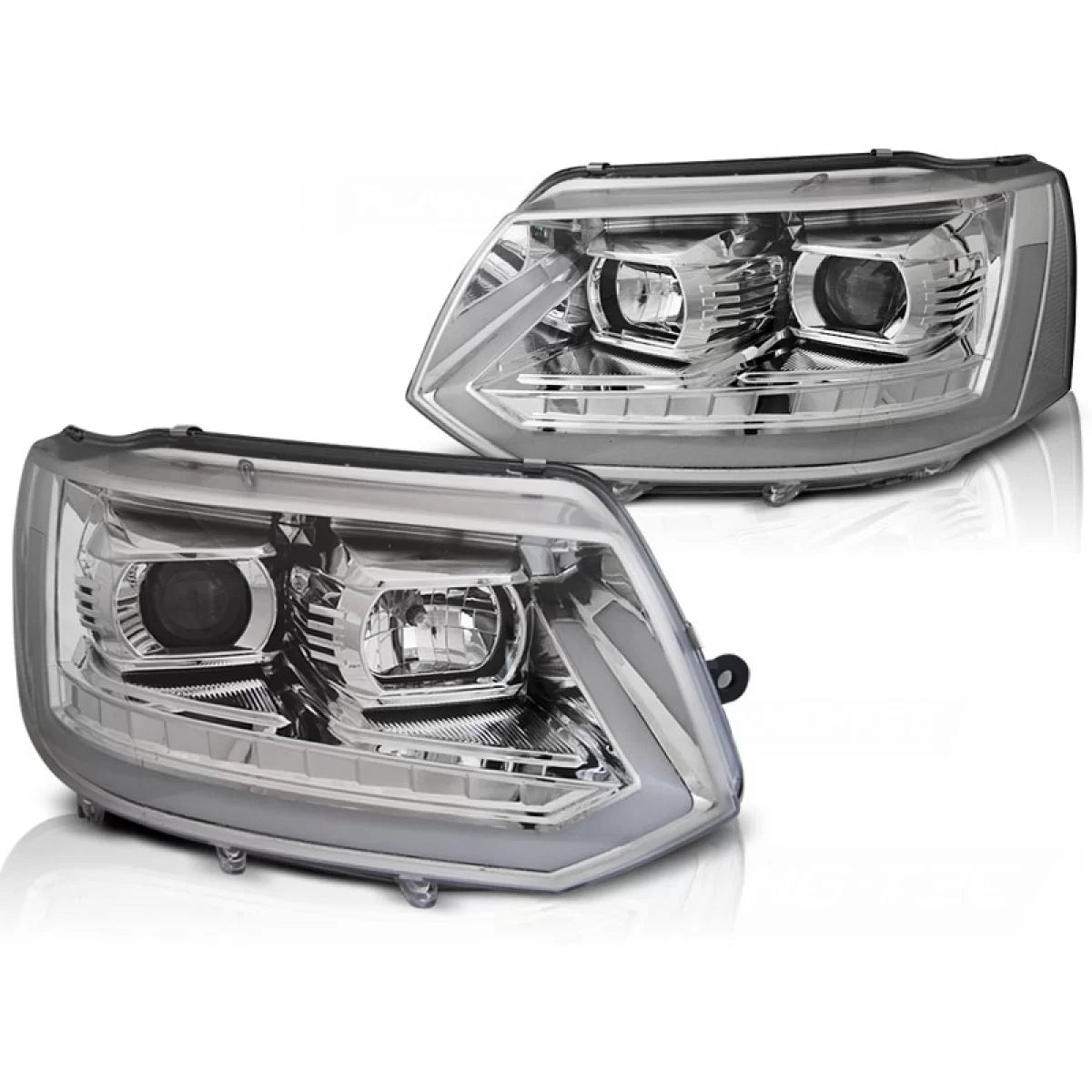 Fari Tubi Luce Cromati Anteriori per Volkswagen Transporter T5 2010-2015