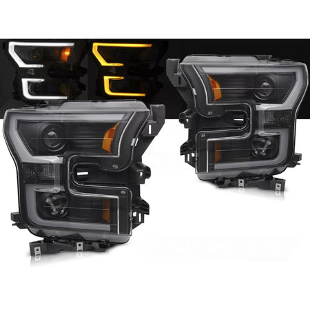 Fari Anteriori Doppio Tubo Nero per Ford F150 MK13 2014-2017