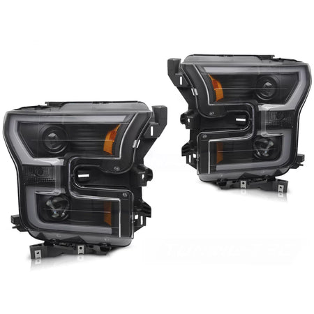 Fari Anteriori Doppio Tubo Nero per Ford F150 MK13 2014-2017