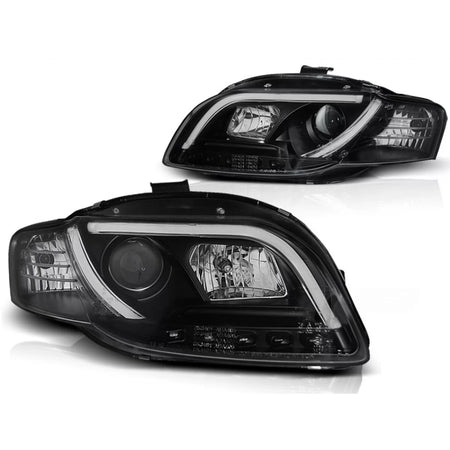 Fari Tubolari Luci Diurne Neri per Audi A4 B7 11.04-03.08