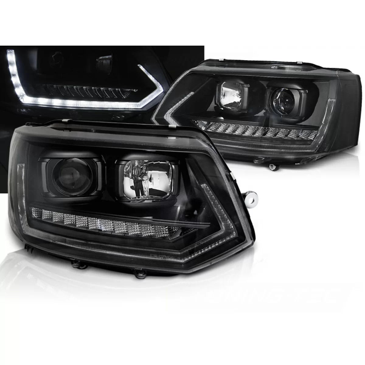 Fari con Tubo Luce Diurna Neri Anteriori VW Transporter 2010-2015