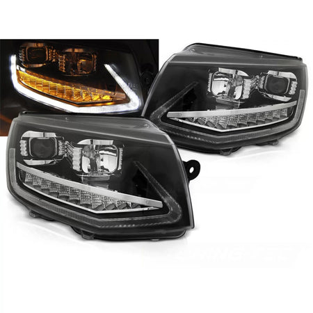Fari Tubo Luci Diurne Neri Sequenziali per Volkswagen T6 15-19