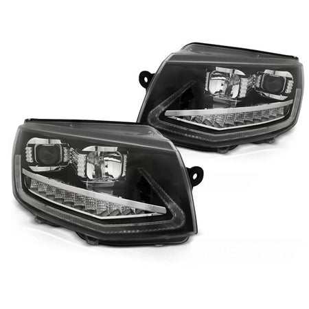 Fari Tubo Luci Diurne Neri Sequenziali per Volkswagen T6 15-19