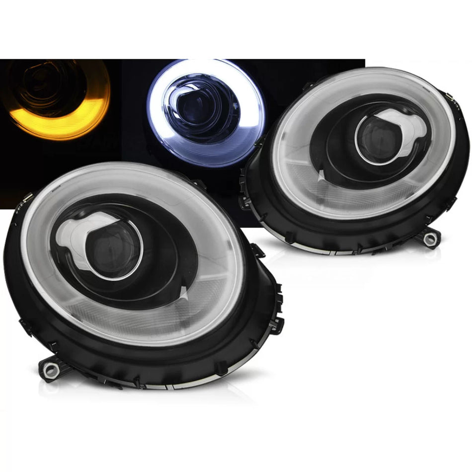 Fari Tubi Luce Neri Anteriori per BMW Mini Cooper 06-14
