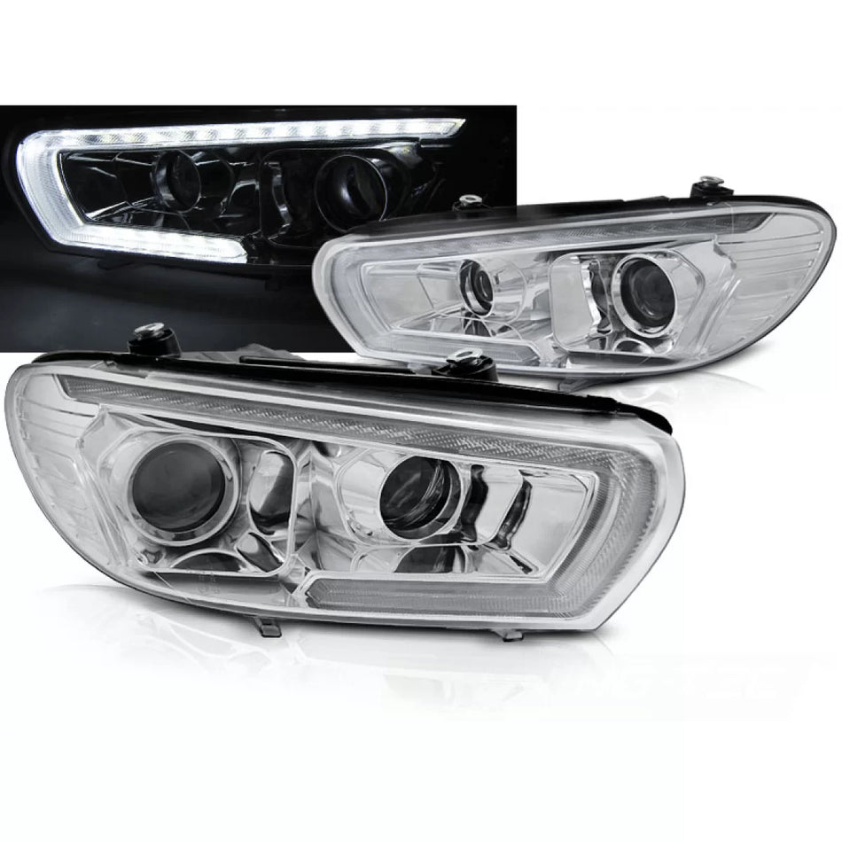 Fari Anteriori Tubo LED Sequenziale Cromato per VW Scirocco 08-04.14