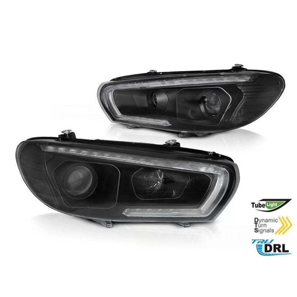 Fari Tubi LED Sequenziali Neri Anteriori per Volkswagen Scirocco 2008-2014