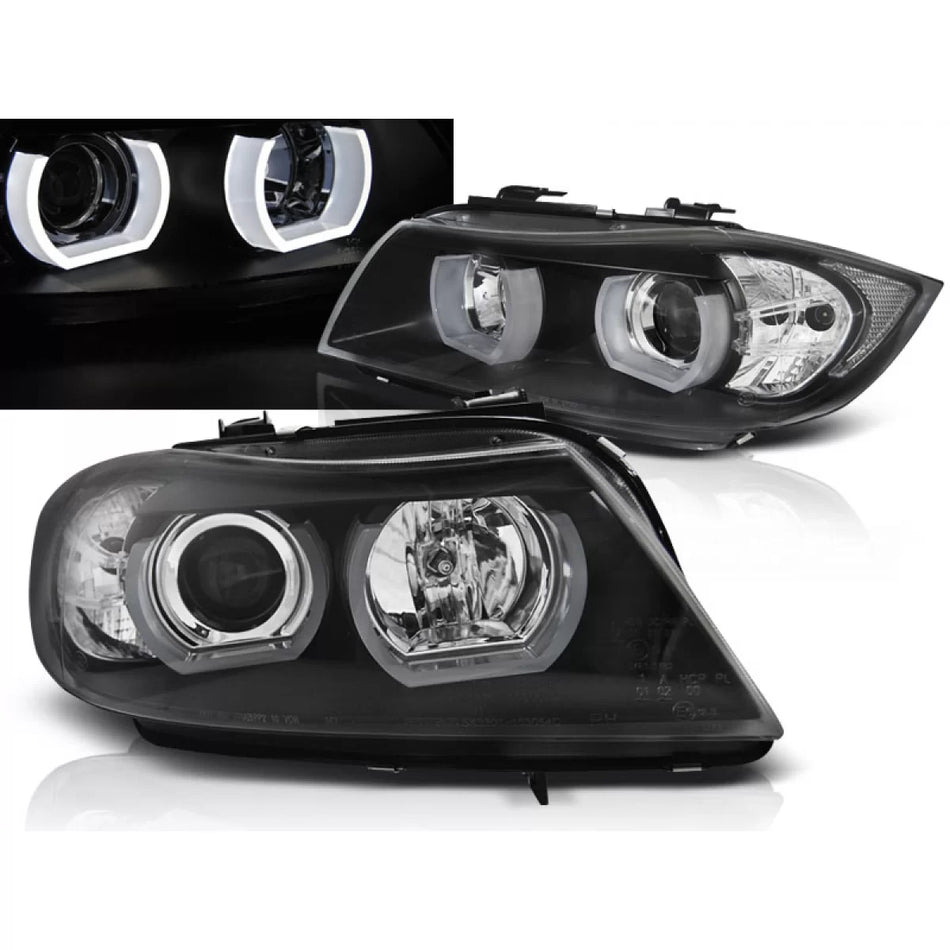 Fari U-led 3D Neri Anteriori per BMW E90 E91 03.05-08.0