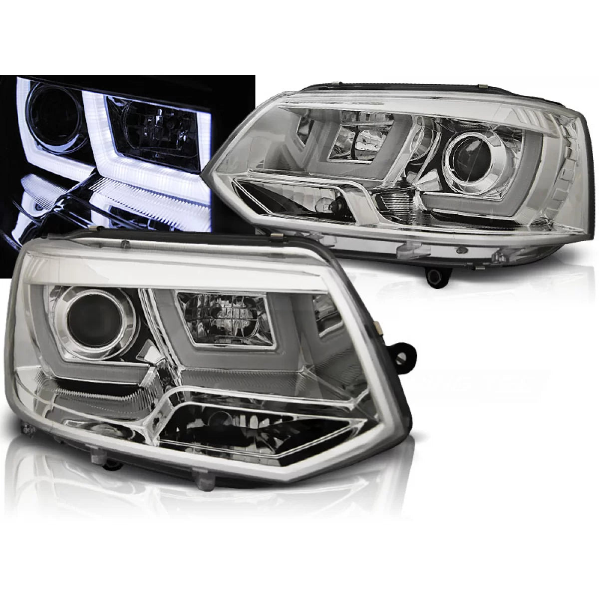 Fari Anteriori U-led Cromati per Volkswagen Transporter T5 2010-2015