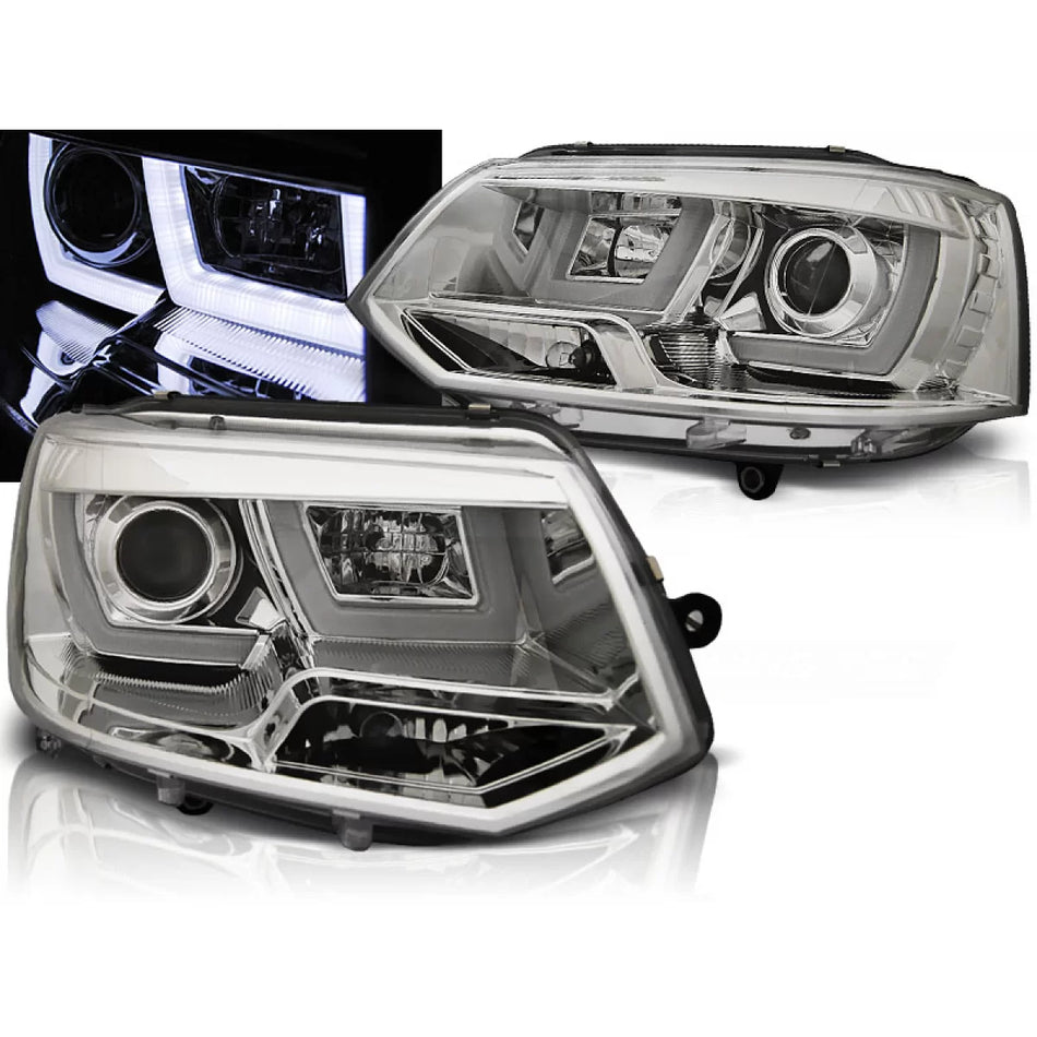 Fari Anteriori U-led Cromati per Volkswagen Transporter T5 2010-2015