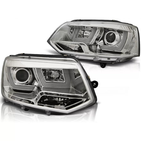 Fari Anteriori U-led Cromati per Volkswagen Transporter T5 2010-2015
