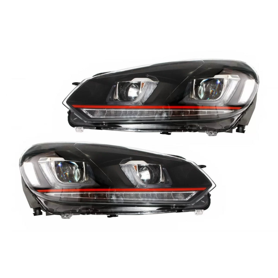 Fari Anteriori LED Luci Diurne U-design Striscia Rossa per VW Golf 6 7