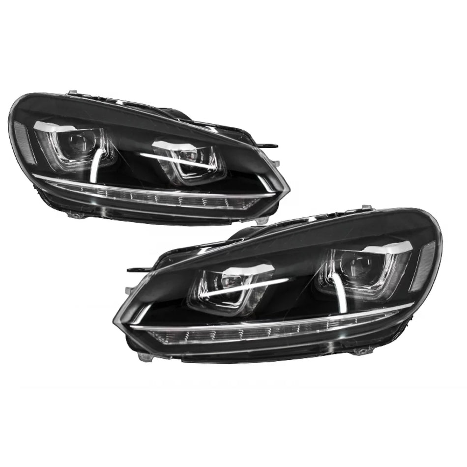 Fari Anteriori con Luci Diurne LED U-design Cromati per Volkswagen Golf 6 Vi