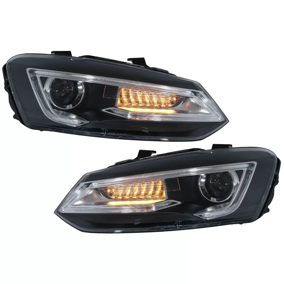 Fari Anteriori LED con Barra Luce e Occhi Diabolici per Volkswagen Polo 6R 6C
