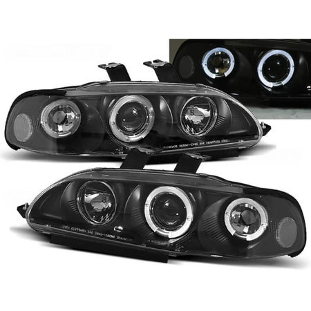 Fanali Anteriori Angel Eyes Neri per Honda Civic 09.91-08.95 2d/3d