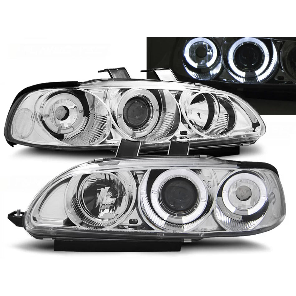 Fanali Angel Eyes Cromati Anteriori per Honda Civic 2d/3d 09.91-08.95