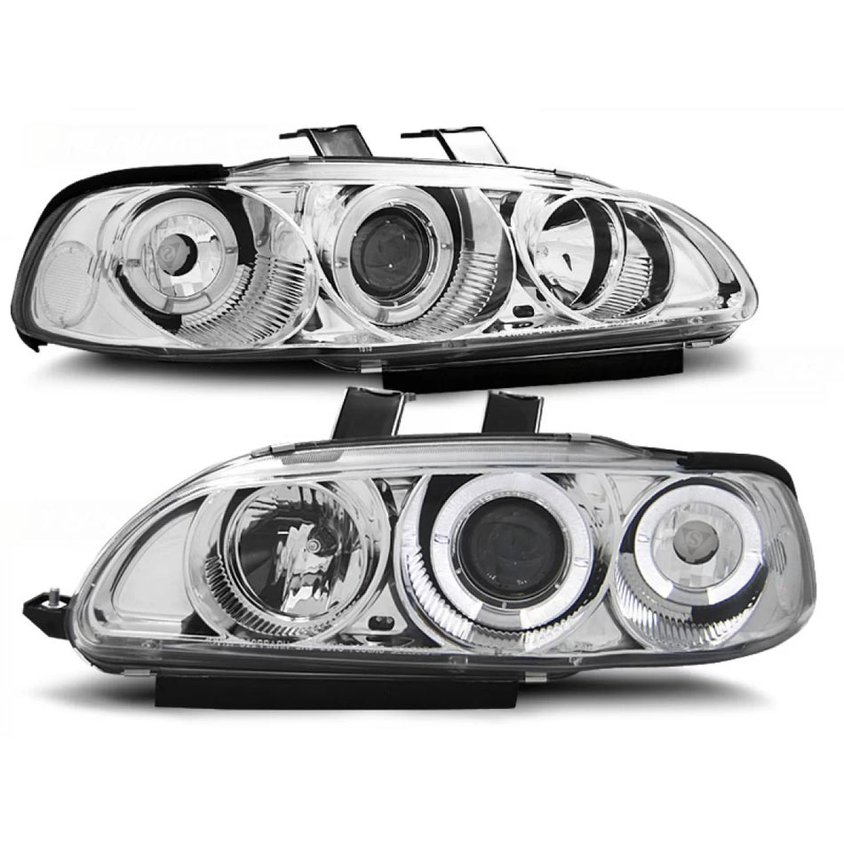 Fanali Angel Eyes Cromati Anteriori per Honda Civic 2d/3d 09.91-08.95