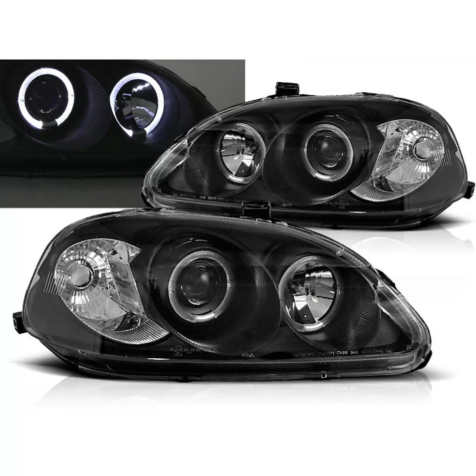 Fanale Anteriore Angel Eyes Nero per Honda Civic 09.95-02.99