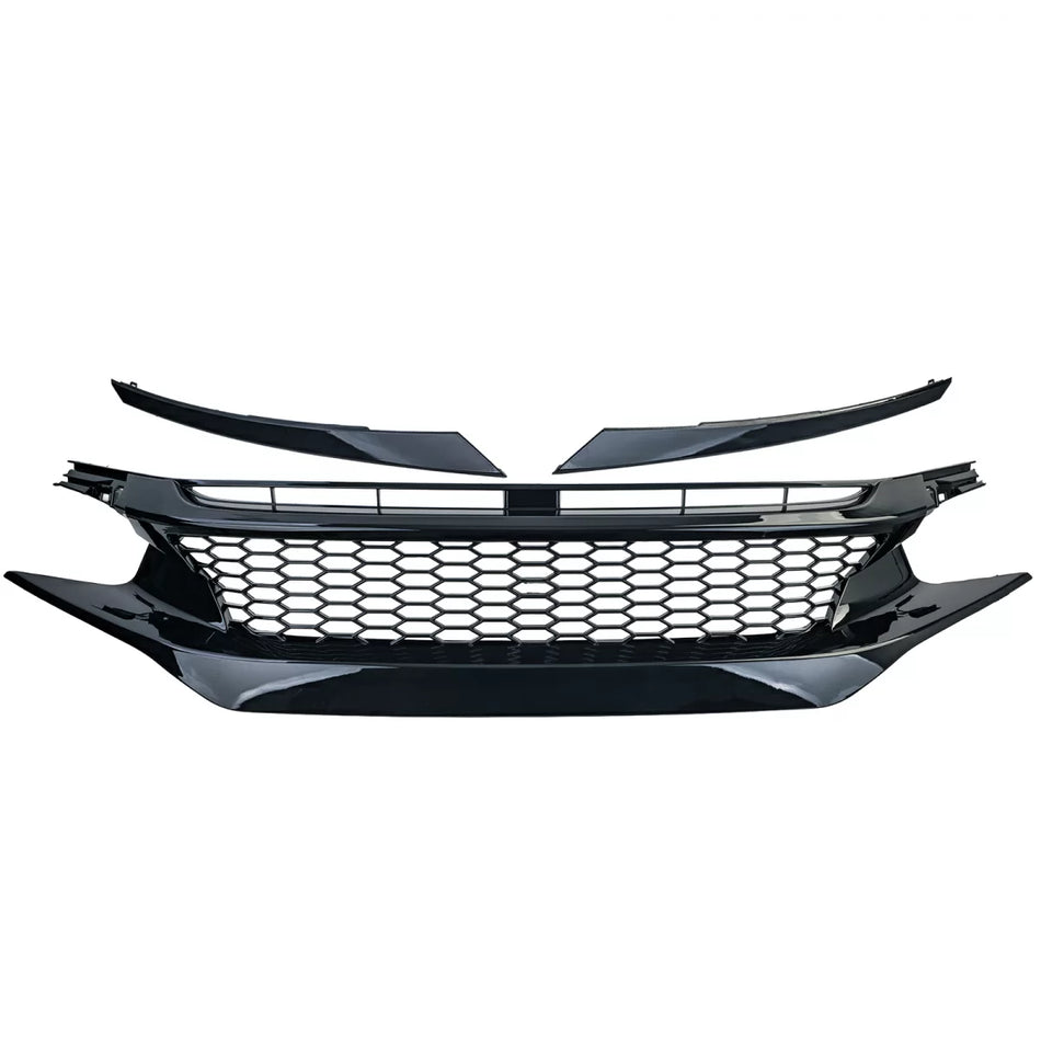 Griglia Radiatore Nido D'ape Lucida Anteriore per Honda Civic X Fc Fk 2016-2020